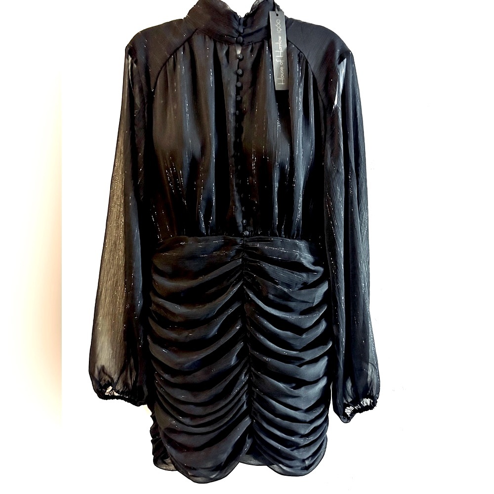 House of Harlow HOST PICjk 🎉1960 Ruched black and silver shimmery mini dress